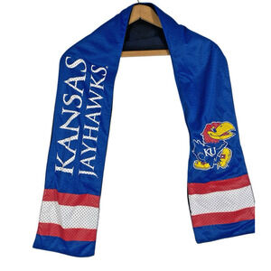 Kansas Jayhawks Scarf Jersey Material Fleece Lined Back Zip Pocket 56" x 7" Blue